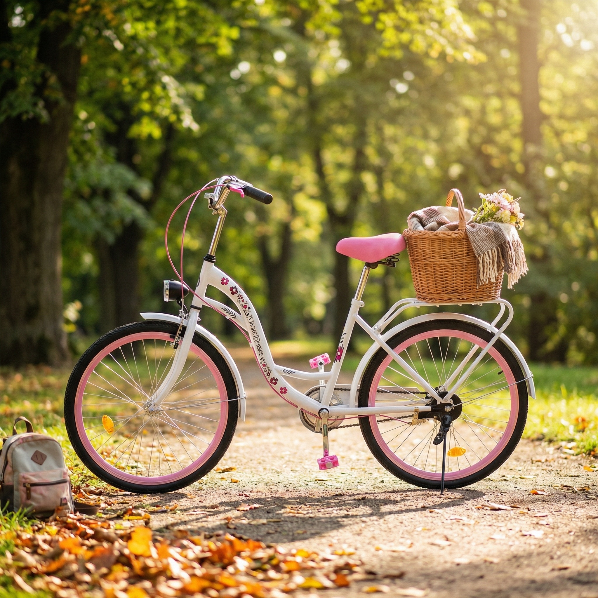 Meisjesfiets 24 inch - wit met roze - 1 versnelling