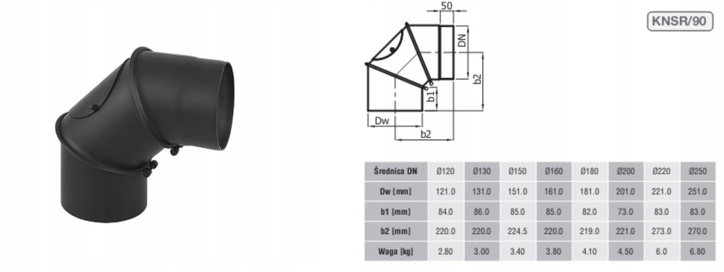 Darco verstelbare 3-segmenten bocht 120 mm zwart