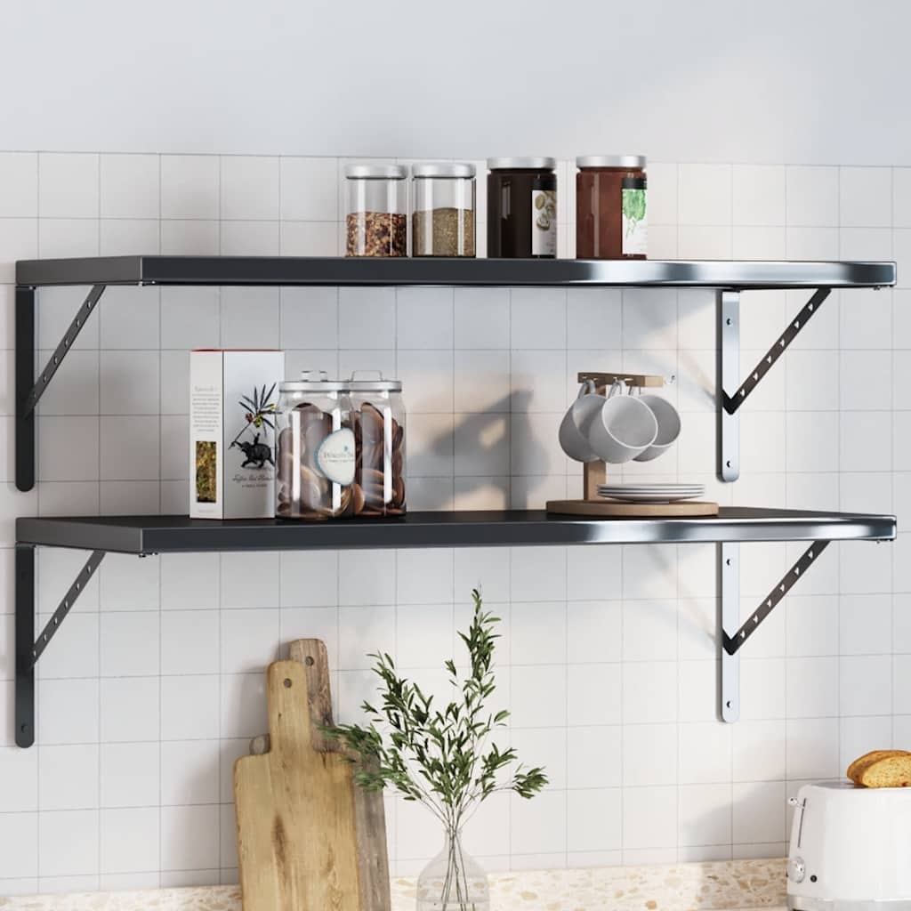 vidaXL Plankdragers 4 st 40x2,5x25 cm roestvrijstaal zwart