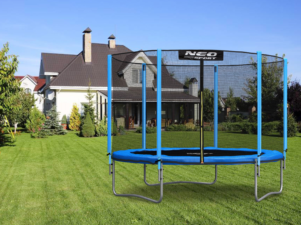 Trampoline - 244 cm - blauw - met ladder en buitenrand net - tot 80 kg