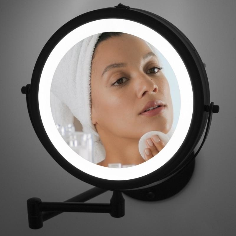 Make up spiegel met licht - zwart - rond 20 cm - met knikarm