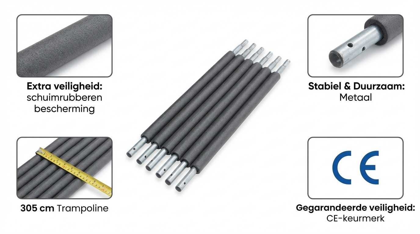 Trampoline Palen Set 6x voor 305 cm Trampoline | Optimale Stabiliteit Veiligheidsnet