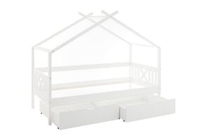 Huisbed Kinderbed 90x200 cm Grenenhout Wit met Opberglades - 35% Korting