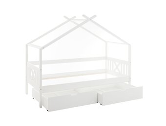 Huisbed Kinderbed 90x200 cm Grenenhout Wit met Opberglades - 35% Korting
