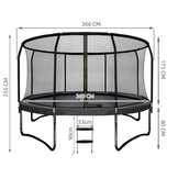 Trampoline 366 cm Zwart - Incl. Net & Ladder - Max. 150 kg - 35% Korting!