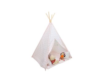 Roze Tipi Tent met Zigzag Patroon - Inclusief Vloermat & Kussens - 34% Korting!