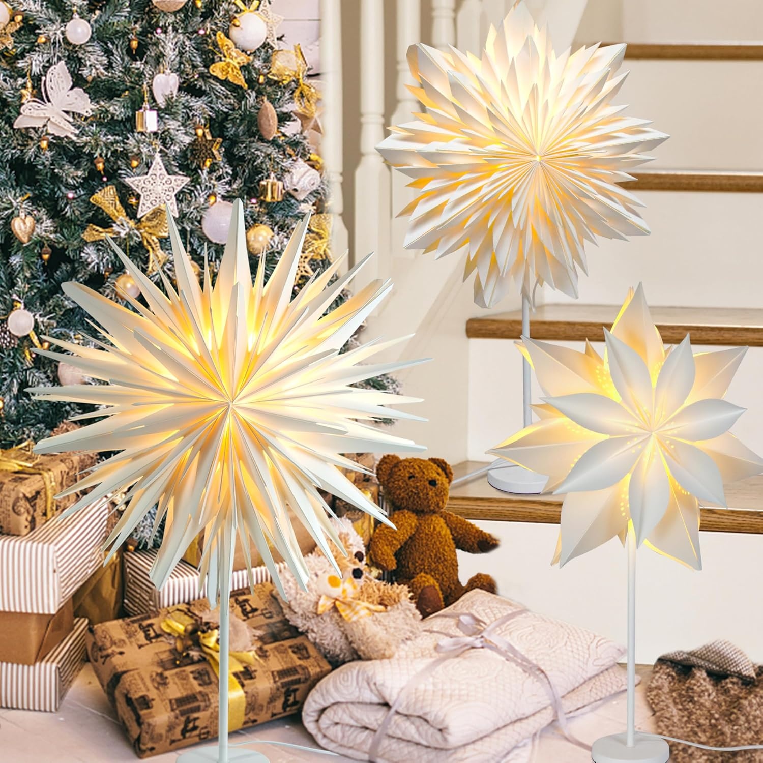 Kerstster staand papier met LED verlichting voor binnen - Kersttafel & Raamdecoratie