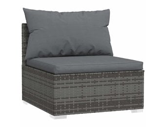 vidaXL Tuinmiddenbank met kussens poly rattan grijs