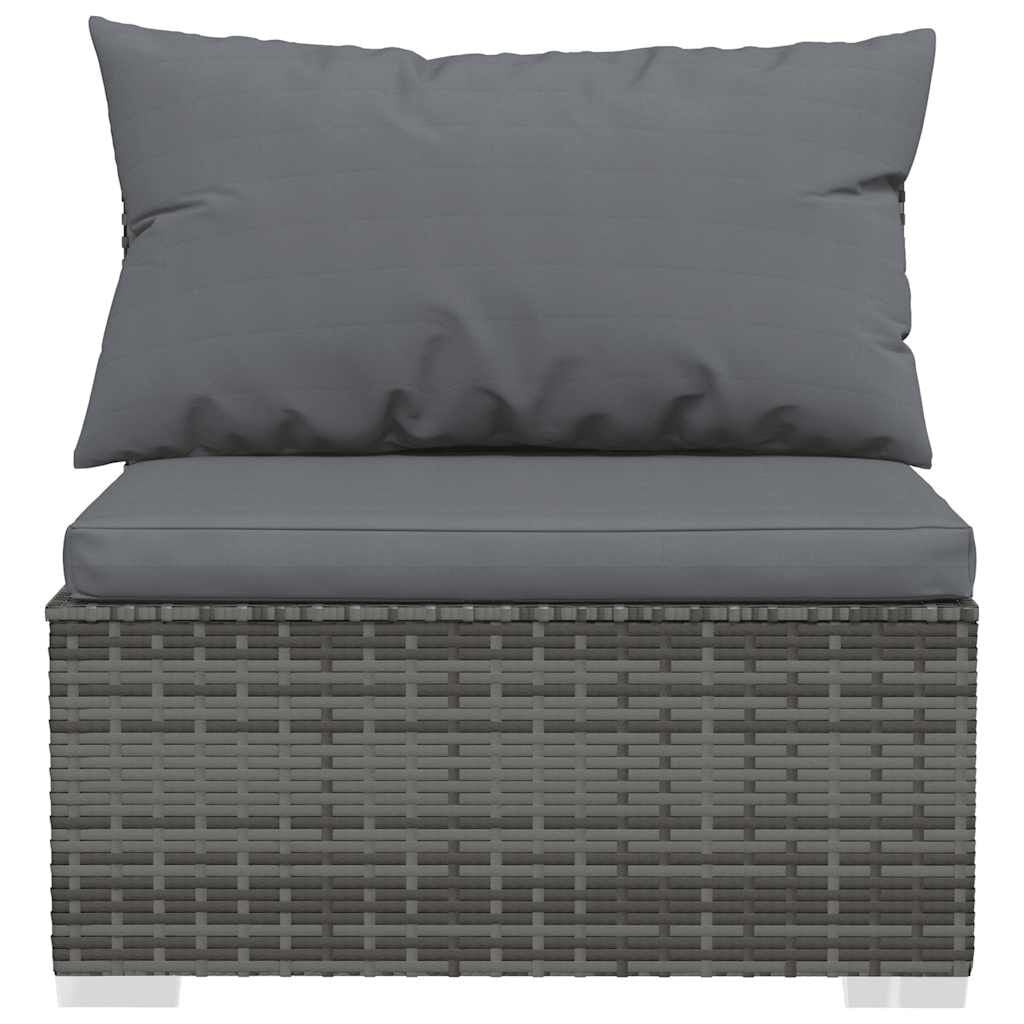 vidaXL Tuinmiddenbank met kussens poly rattan grijs