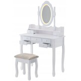 Kaptafel - met spiegel, licht en kruk - 90x40x146 cm - wit