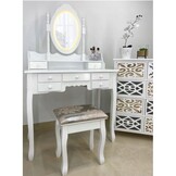 Kaptafel - met spiegel, licht en kruk - 90x40x146 cm - wit