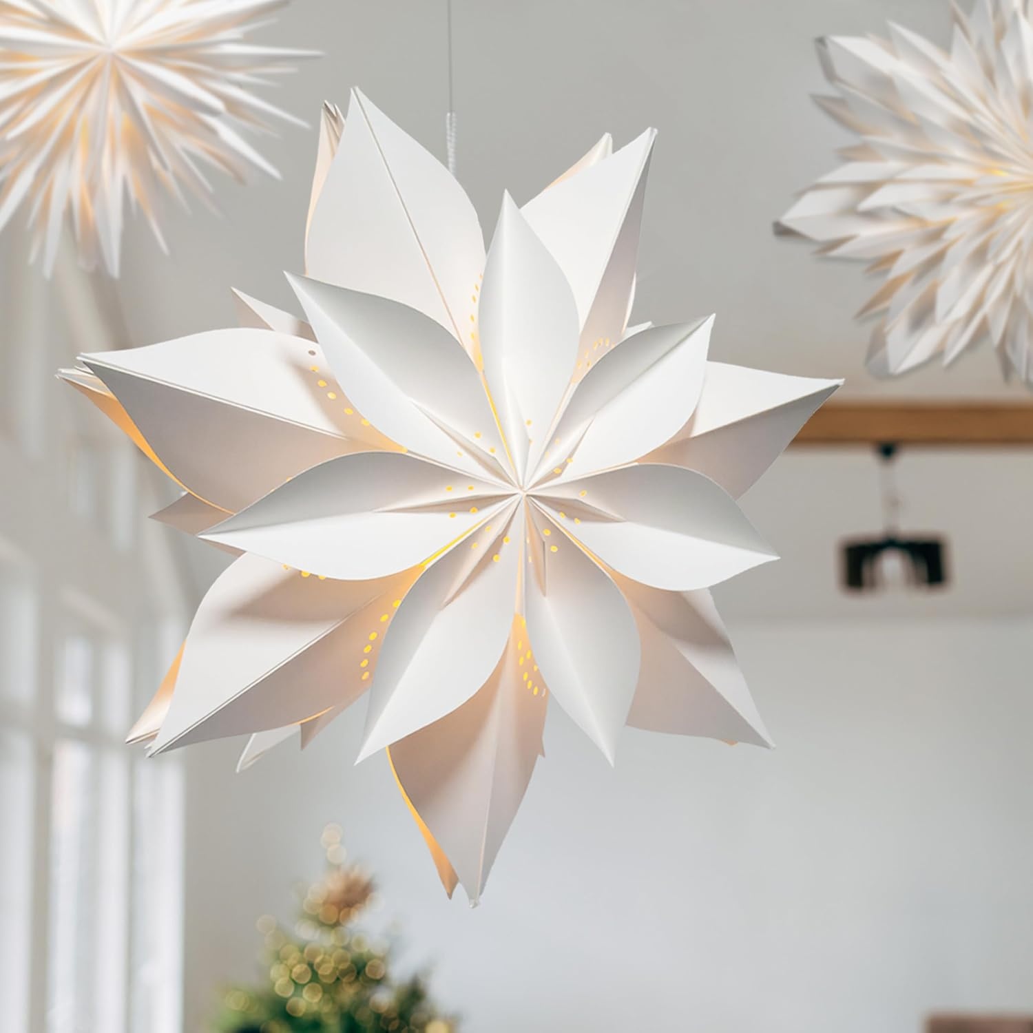 Papieren Kerstster Hangend Wit 45 cm - 75% Korting!
