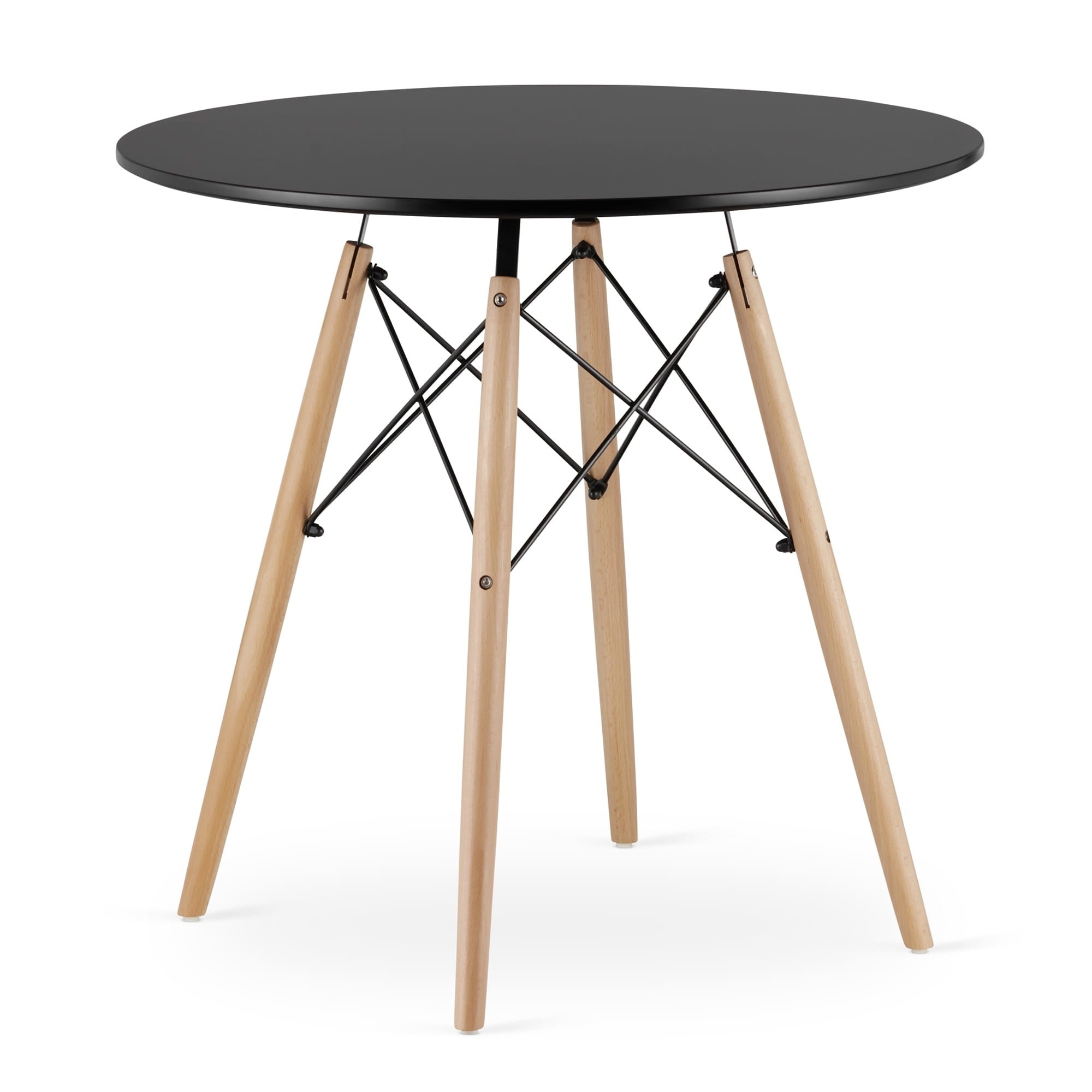 Ronde Eettafel Zwart 80cm - MDF Mat - Beukenhout & Staal (34% korting)