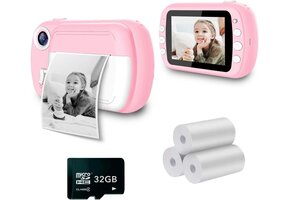 Kinder Instant Camera met Printer - 1080p FHD, 12MP, Roze (46% Korting)