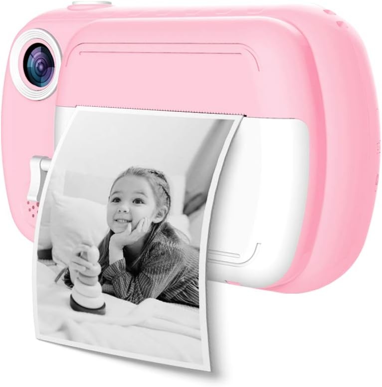 i-Paint P9 Instant Camera voor kinderen, printen B/N op thermisch papier, 1080P digitale camera FHD, LCD 3,5 inch, Micro SD 32 GB, kleur roze