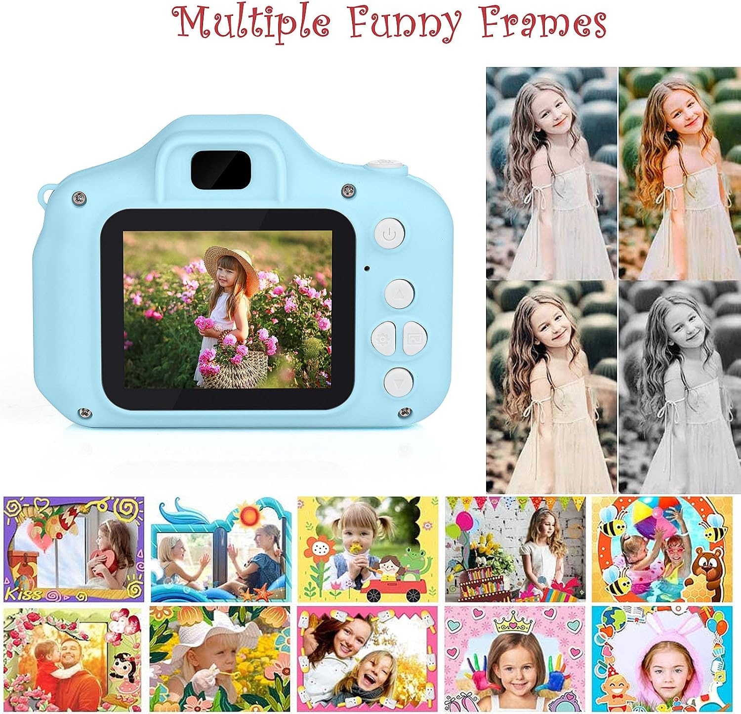 Dreamhigh® Digitalkamera Kinder für 3-10 Jahre, Spielzeug Kamera mit 2 Zoll HD-Bildschirm 1080P 32 GB TF-Karte, Geschenk für Mädchen und Jungen, USB Wiederaufladbare (Blau)