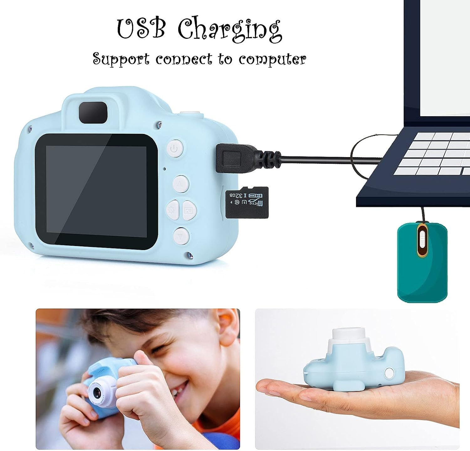 Dreamhigh® Digitalkamera Kinder für 3-10 Jahre, Spielzeug Kamera mit 2 Zoll HD-Bildschirm 1080P 32 GB TF-Karte, Geschenk für Mädchen und Jungen, USB Wiederaufladbare (Blau)