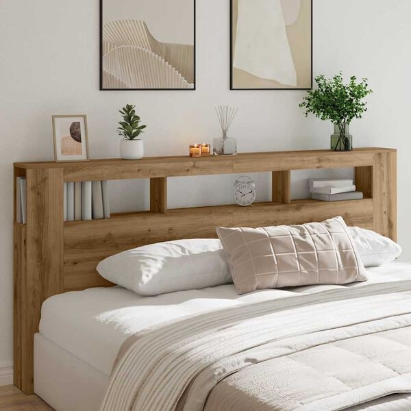 vidaXL Hoofdeinde met LED 220x18,5x103,5 cm hout artisanaal eikenkleur