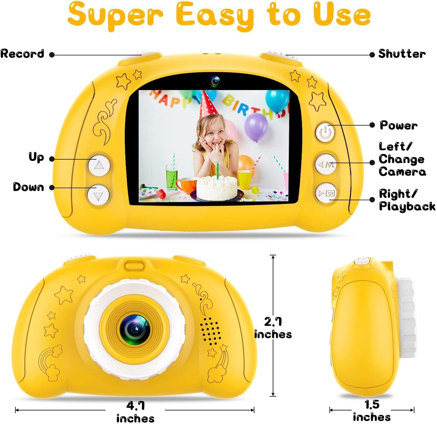 Çocuk Dijital Kamera, USB Şarj Edilebilir Selfie Video Kamera 2,4 inç Ekranlı, 12 MP 1080P HD 32GB TF Kartı, 3-10 Yaş Kız Çocuk Oyuncakları için Hediye