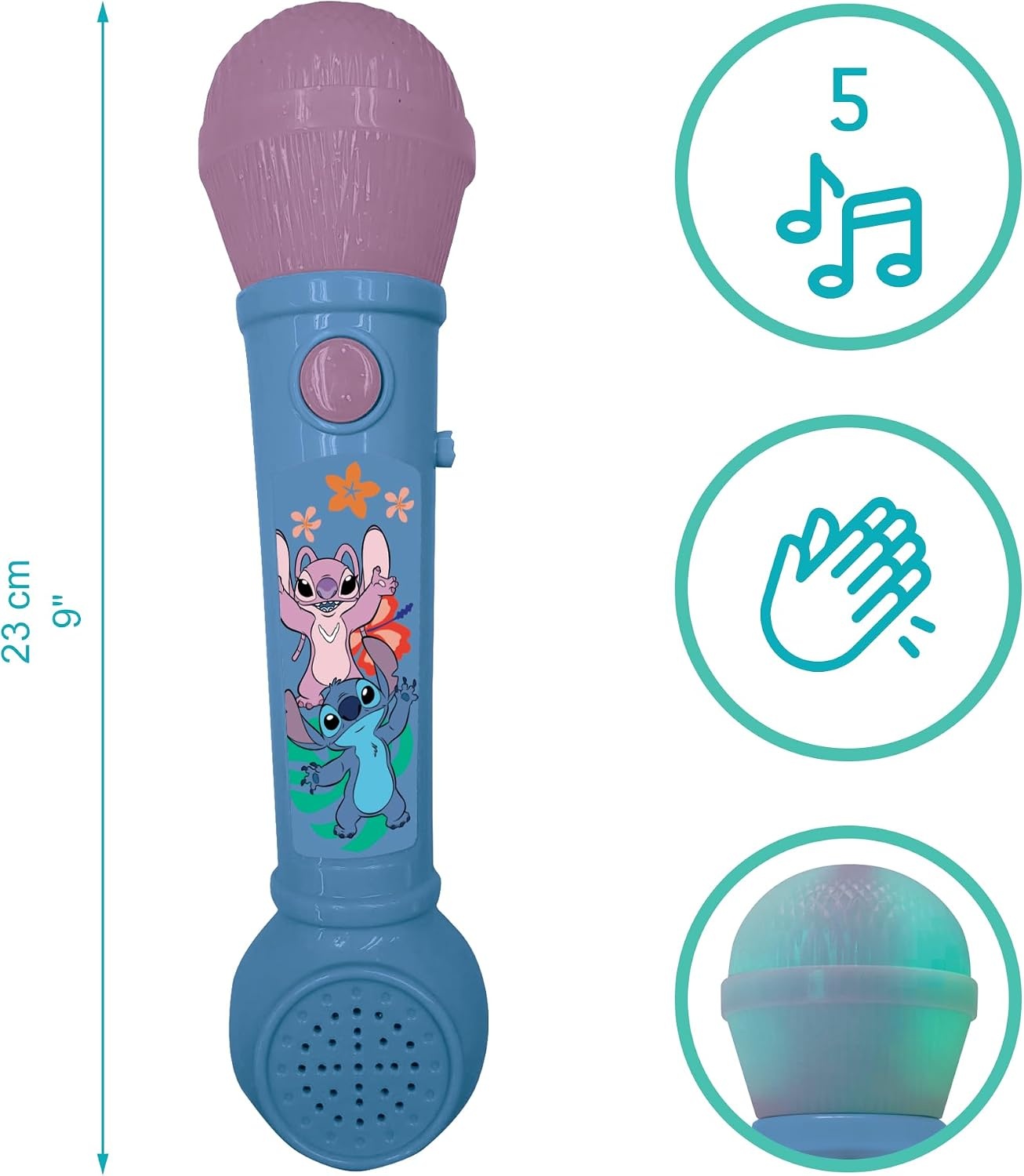 Lexibook, Disney Stitch, Verlicht Microfoon voor kinderen, muzikaal speelgoed, ingebouwde luidspreker, lichteffecten, demomelodieën inbegrepen, Blauw, MIC80D | Geïntegreerde luidspreker, lichteffecten, demomelodieën