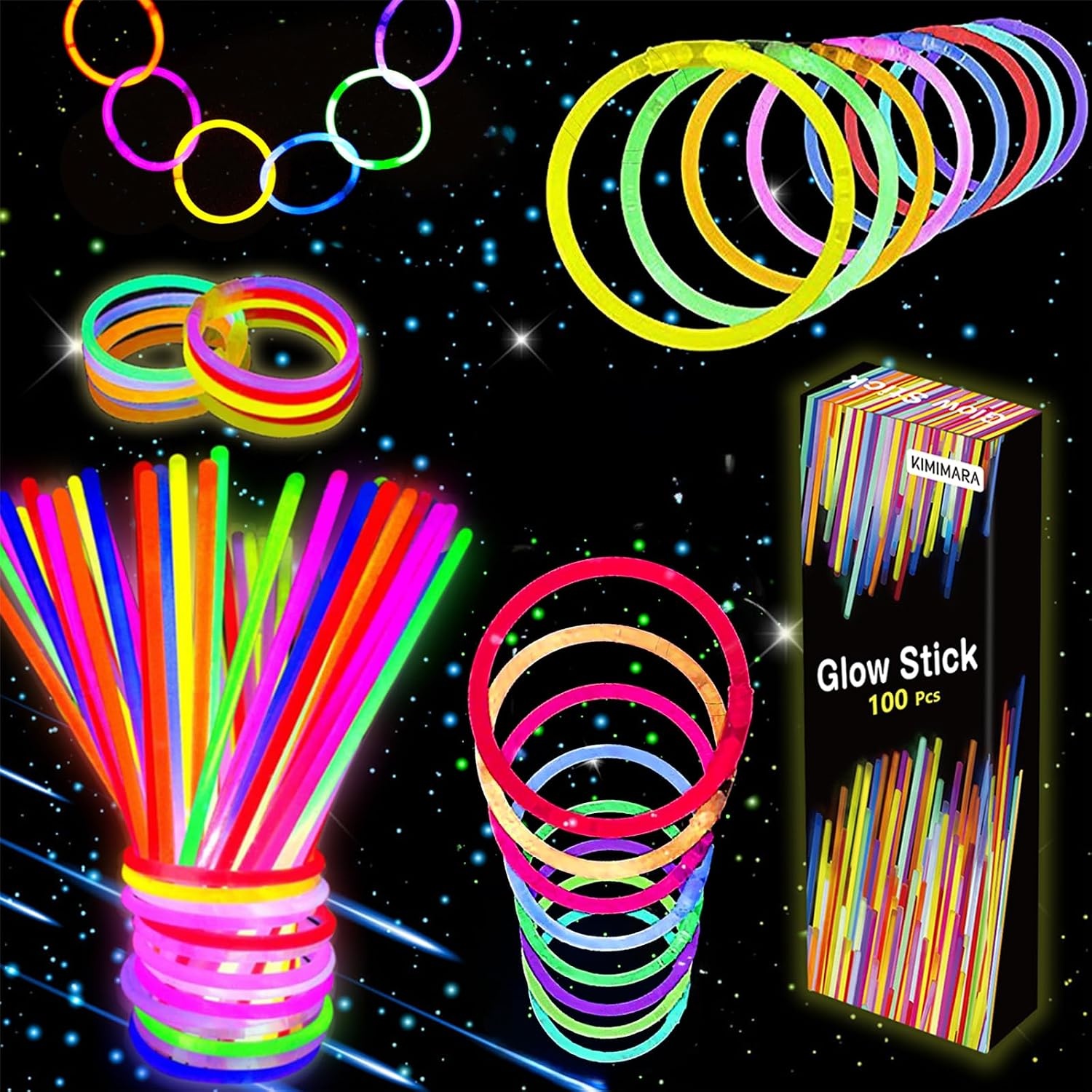 Kimimara Glow Sticks Party-Set - 100 Stuks met Verbindingsstukken - Meerkleurig