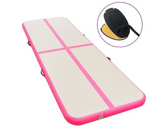 vidaXL Gymnastiekmat met pomp opblaasbaar 600x100x10 cm PVC roze