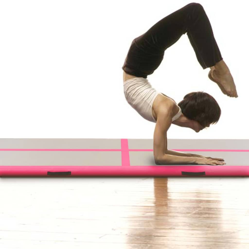 vidaXL Gymnastiekmat met pomp opblaasbaar 600x100x10 cm PVC roze
