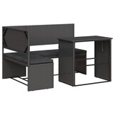 vidaXL Tuinbank met tafel en kussens L-vormig poly rattan zwart