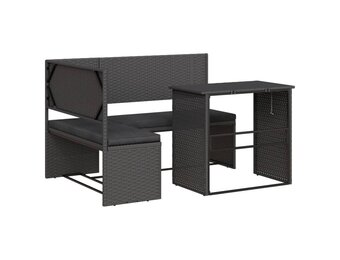 vidaXL Tuinbank met tafel en kussens L-vormig poly rattan zwart