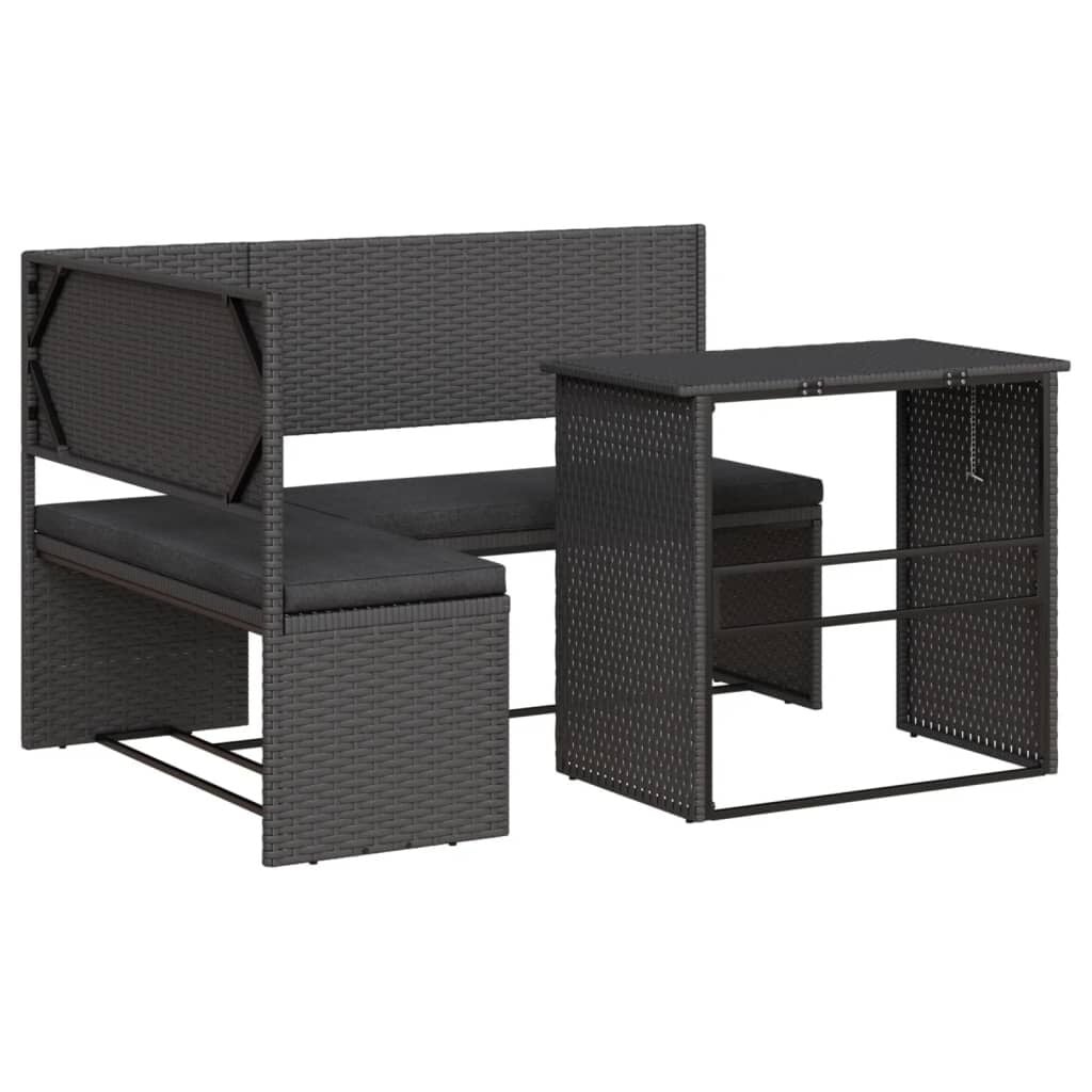 vidaXL Tuinbank met tafel en kussens L-vormig poly rattan zwart
