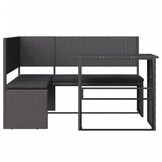 vidaXL Tuinbank met tafel en kussens L-vormig poly rattan zwart