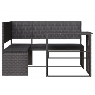 vidaXL Tuinbank met tafel en kussens L-vormig poly rattan zwart