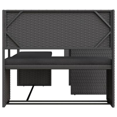vidaXL Tuinbank met tafel en kussens L-vormig poly rattan zwart