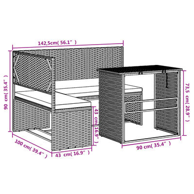 vidaXL Tuinbank met tafel en kussens L-vormig poly rattan zwart