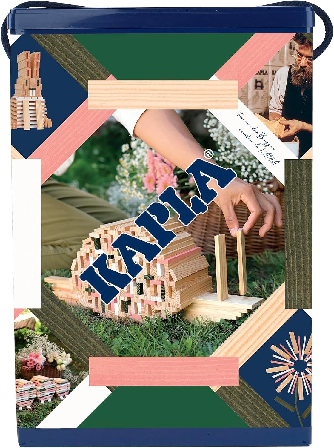 KAPLA SPRING Vat 200 gekleurde planken (groen, roze en wit), houten speelgoed, constructieset, vanaf 2 jaar