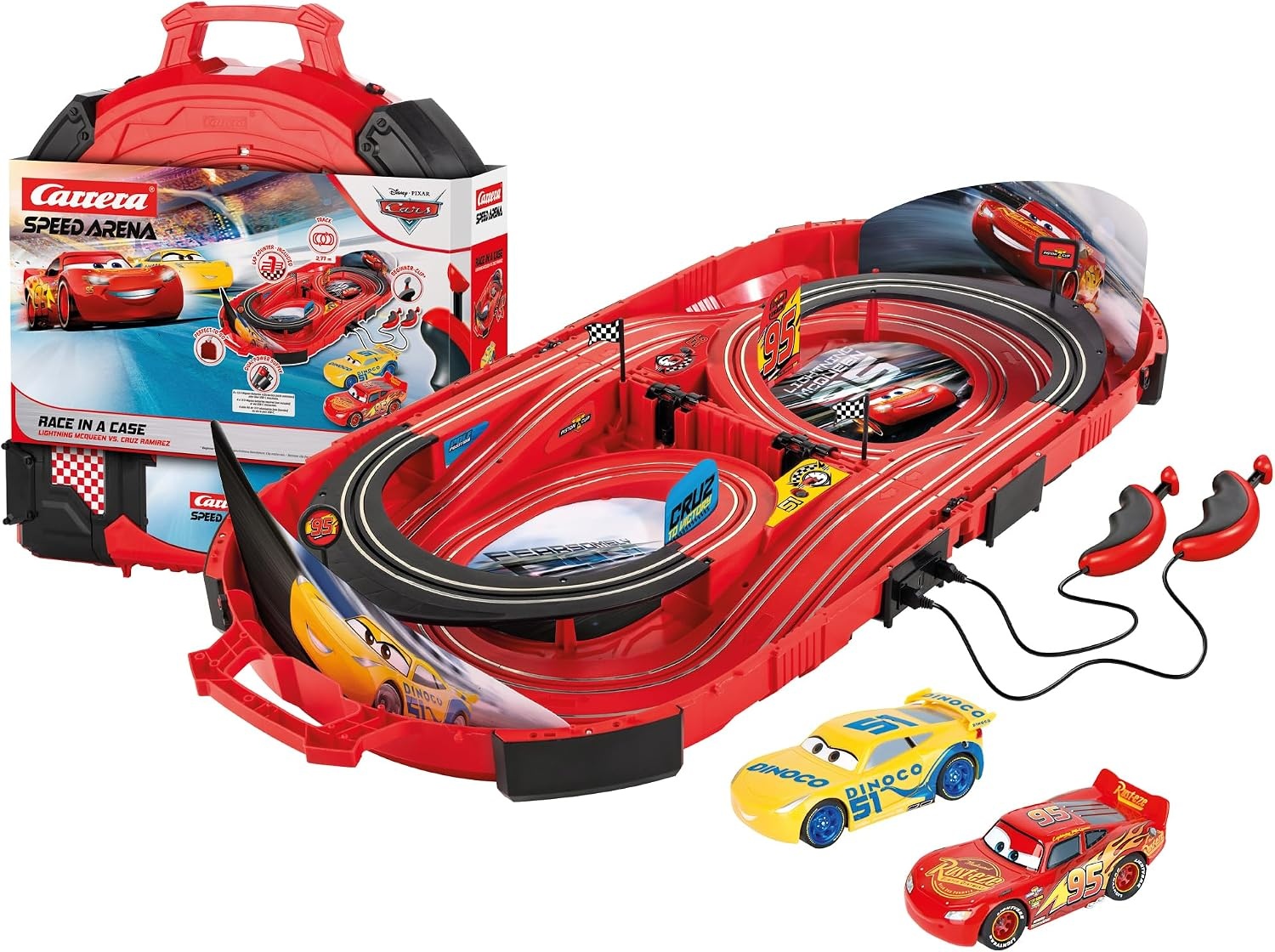 Carrera Speed Arena Race Case Disney Pixar Cars met Lightning McQueen en Cruz Ramirez - 2,77 meter - Rood