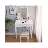 Houten kaptafel - met lade - spiegel - led - kruk - 147x80x40cm