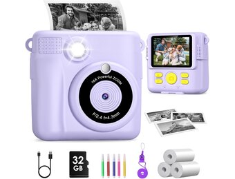 GREENKINDER Kids Instant Print Camera, 2.4'' HD Kids Digital Camera with 32GB Card & 3 Rolls Print Paper, Birthday Toys Gifts for Boys & Girls Age 3-12