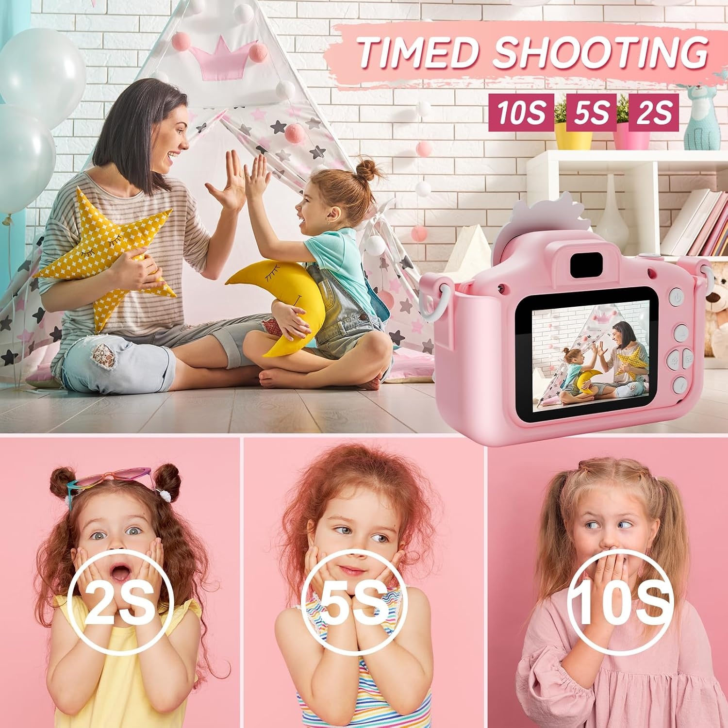 Children's Camera Kids Camera Toy Gift Video Recorder Shock Resistant 2 Inch HD Screen 1080P Boys Girls Gift Toy for 3 to 12 Years Old
