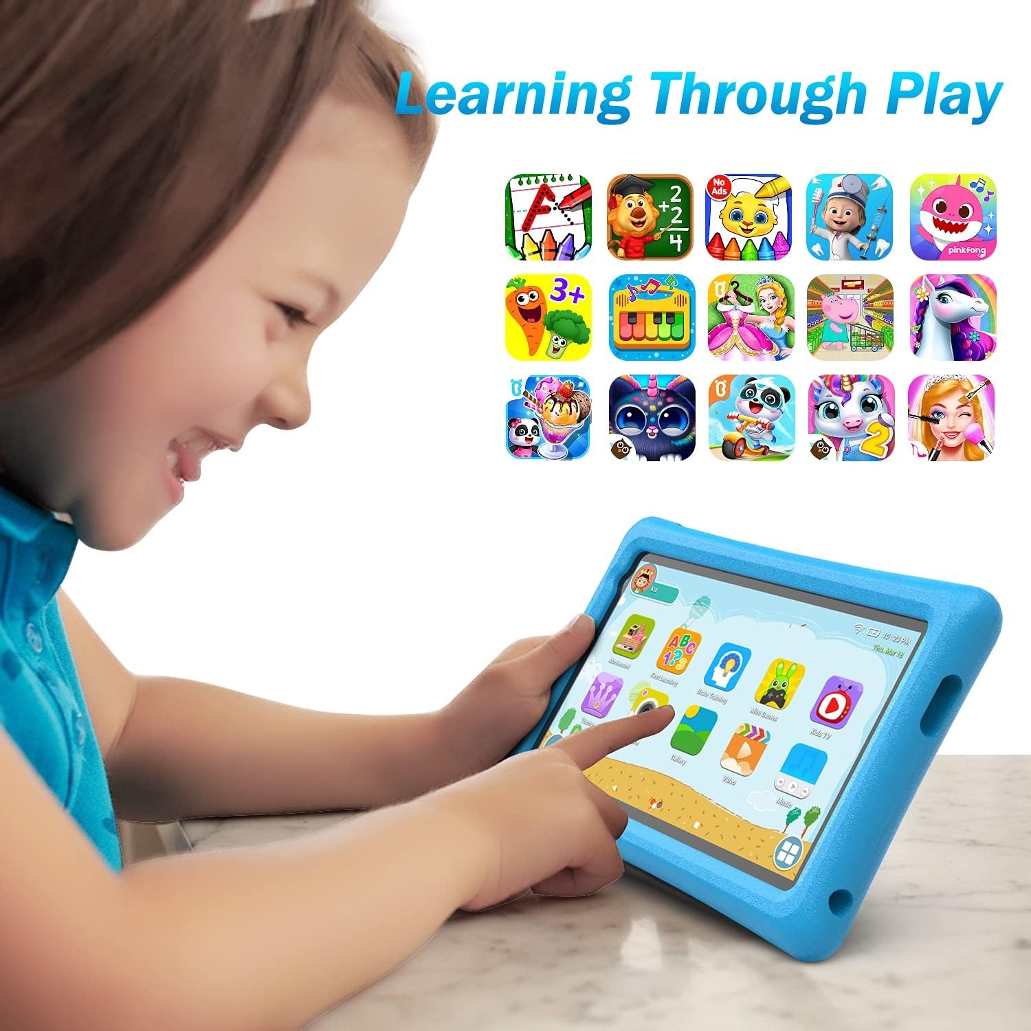 7 Inch Tablet HD Display Android Tablet for Children Toddlers, Kids Edition, with WiFi Dual Camera, 2GB + 32GB Parental Lock, Google Play Store (Blue)