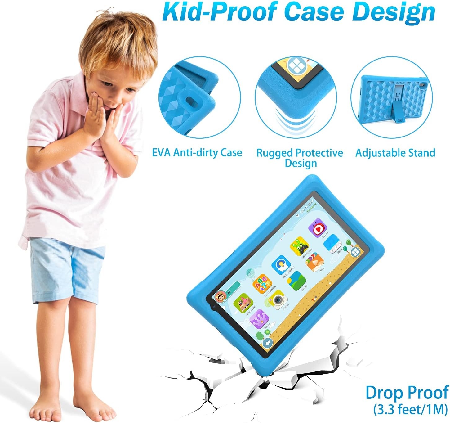 7 Inch Tablet HD Display Android Tablet for Children Toddlers, Kids Edition, with WiFi Dual Camera, 2GB + 32GB Parental Lock, Google Play Store (Blue)