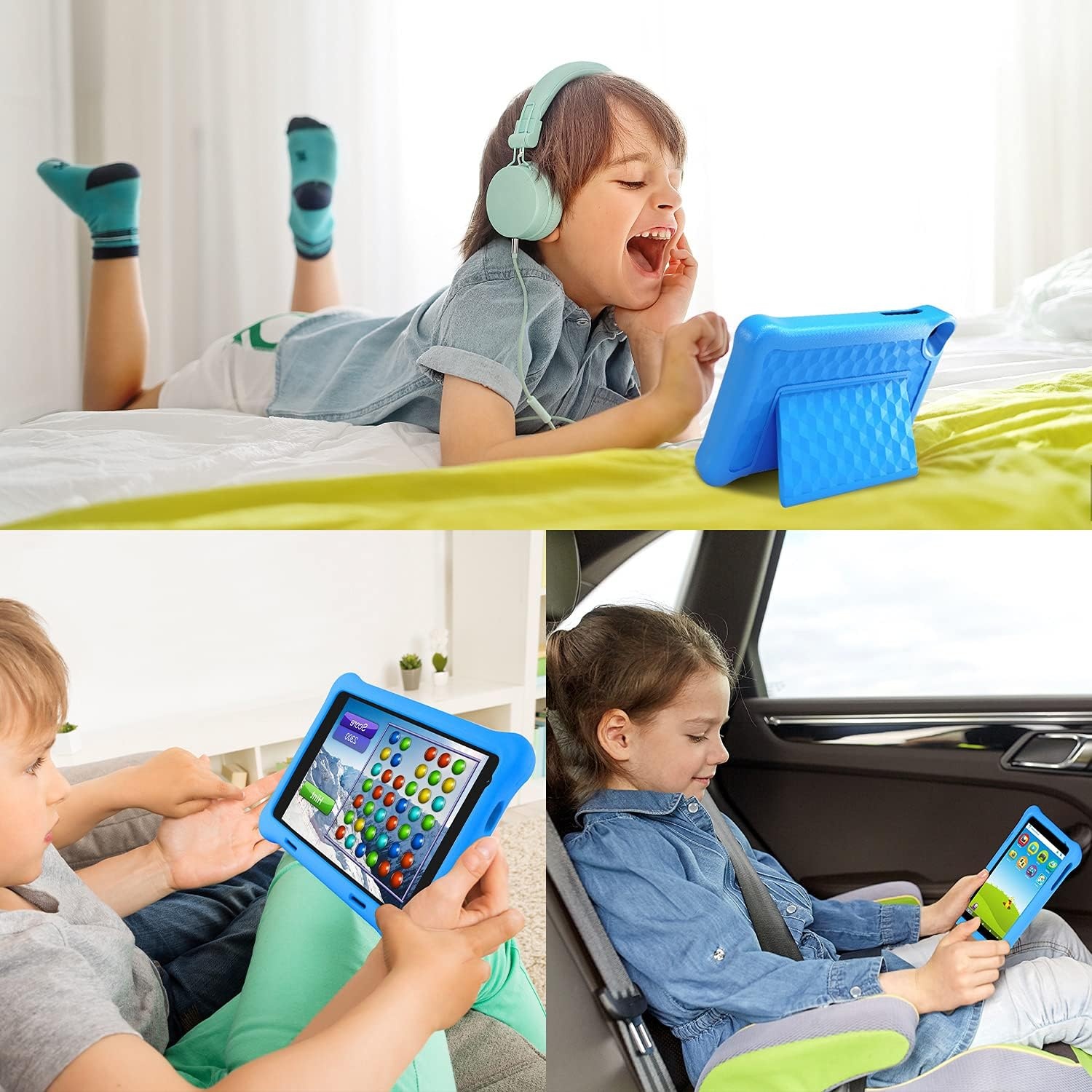 8 inch Kids Tablet, IPS HD Display, Android 10, 2GB RAM, 32GB Storage, WiFi, Bluetooth, Dual Camera, Games, Parental Control, Kidoz Installed, with Blue Kids-Tablet Case