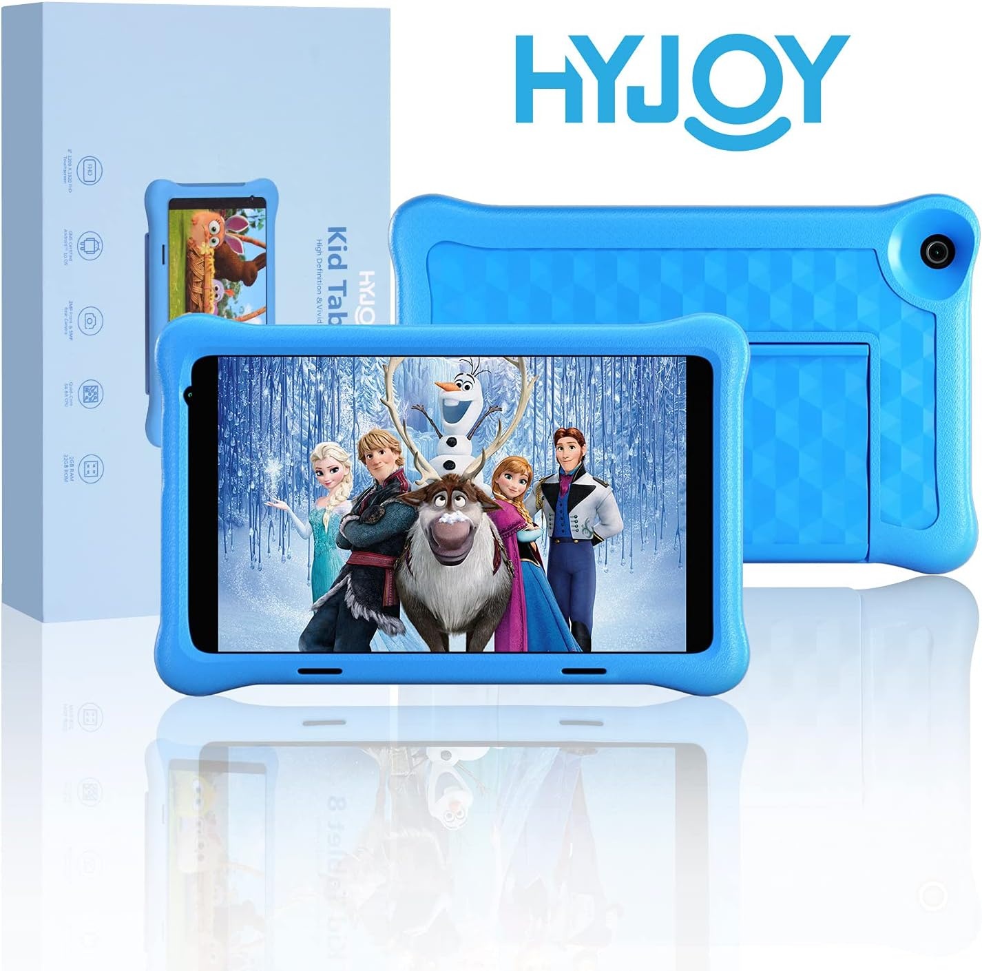 8 inch Kids Tablet, IPS HD Display, Android 10, 2GB RAM, 32GB Storage, WiFi, Bluetooth, Dual Camera, Games, Parental Control, Kidoz Installed, with Blue Kids-Tablet Case