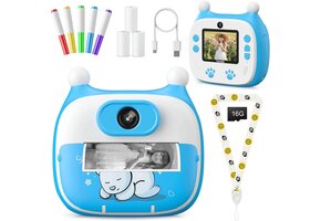 Direct Print Camera Kinderen Blauw - 1080P Video, 26MP, 16GB SD kaart | 46% Korting
