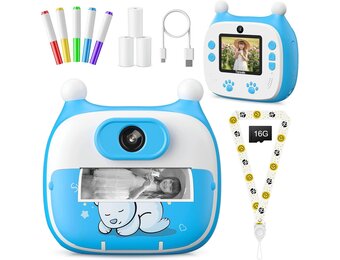 Instant Print Camera for Kids, 1080P Video 26MP Digital Selfie Camera with Dual Lens,16G SD Card,Paper Film,Color Pens Kids Camcorder for 3-12 Years Old Girls Boys Toy Birthday Gifts Blue