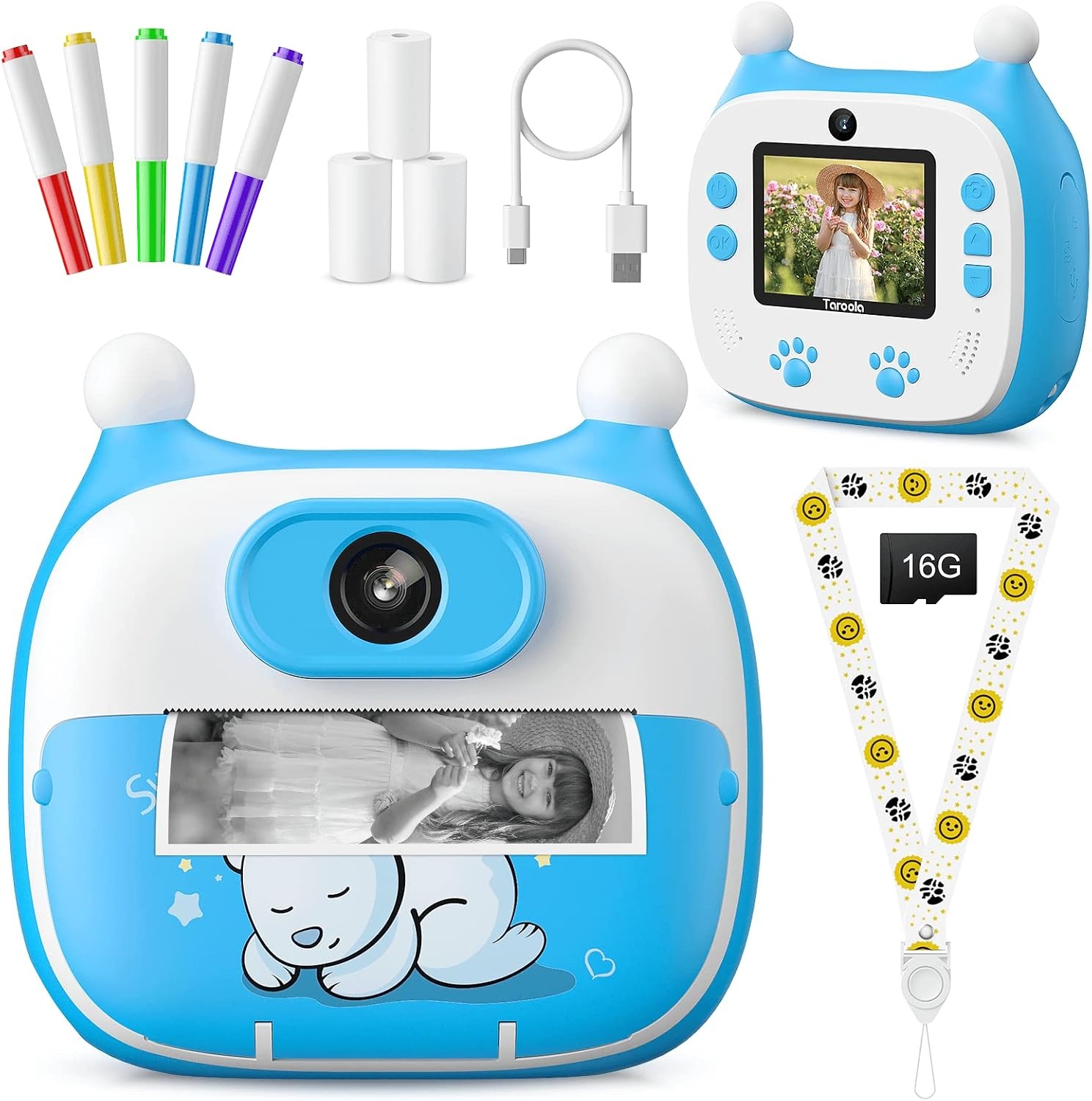 Instant Print Camera for Kids, 1080P Video 26MP Digital Selfie Camera with Dual Lens,16G SD Card,Paper Film,Color Pens Kids Camcorder for 3-12 Years Old Girls Boys Toy Birthday Gifts Blue