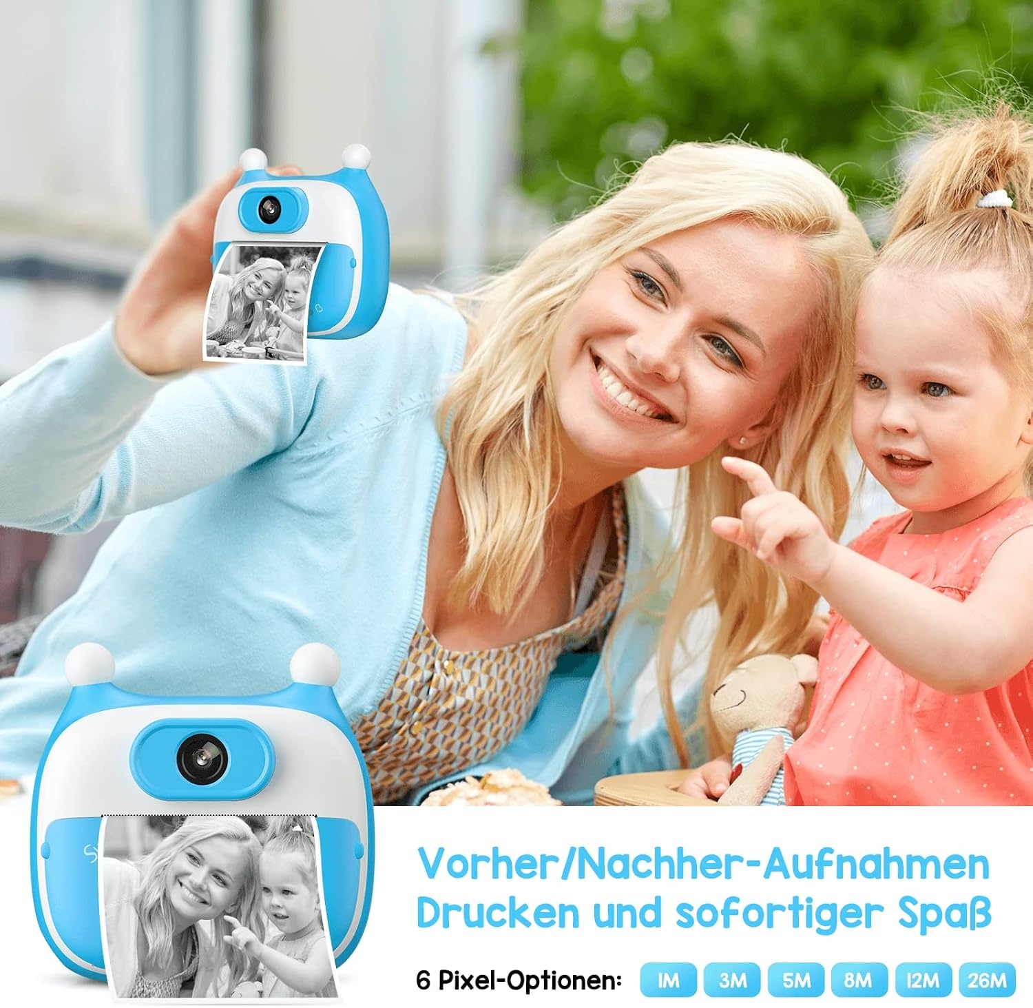 Instant Print Camera for Kids, 1080P Video 26MP Digital Selfie Camera with Dual Lens,16G SD Card,Paper Film,Color Pens Kids Camcorder for 3-12 Years Old Girls Boys Toy Birthday Gifts Blue