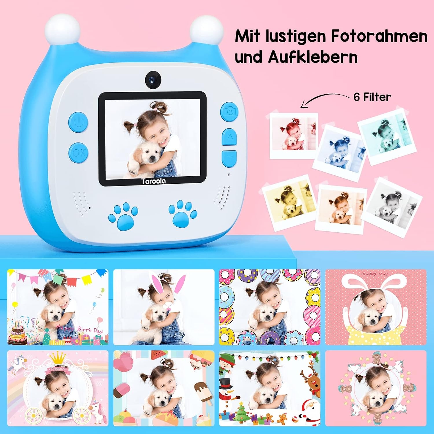 Instant Print Camera for Kids, 1080P Video 26MP Digital Selfie Camera with Dual Lens,16G SD Card,Paper Film,Color Pens Kids Camcorder for 3-12 Years Old Girls Boys Toy Birthday Gifts Blue