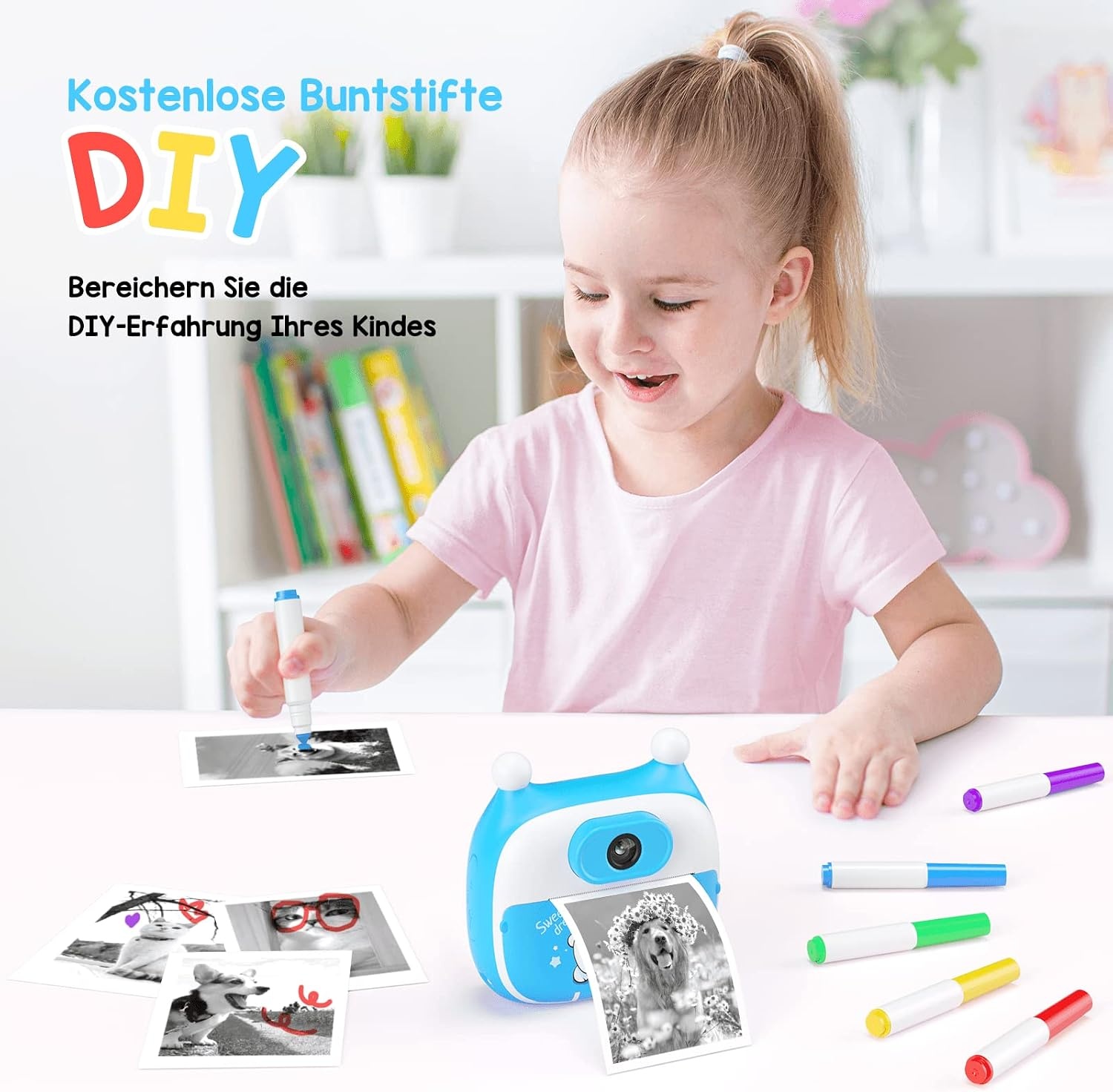 Instant Print Camera for Kids, 1080P Video 26MP Digital Selfie Camera with Dual Lens,16G SD Card,Paper Film,Color Pens Kids Camcorder for 3-12 Years Old Girls Boys Toy Birthday Gifts Blue