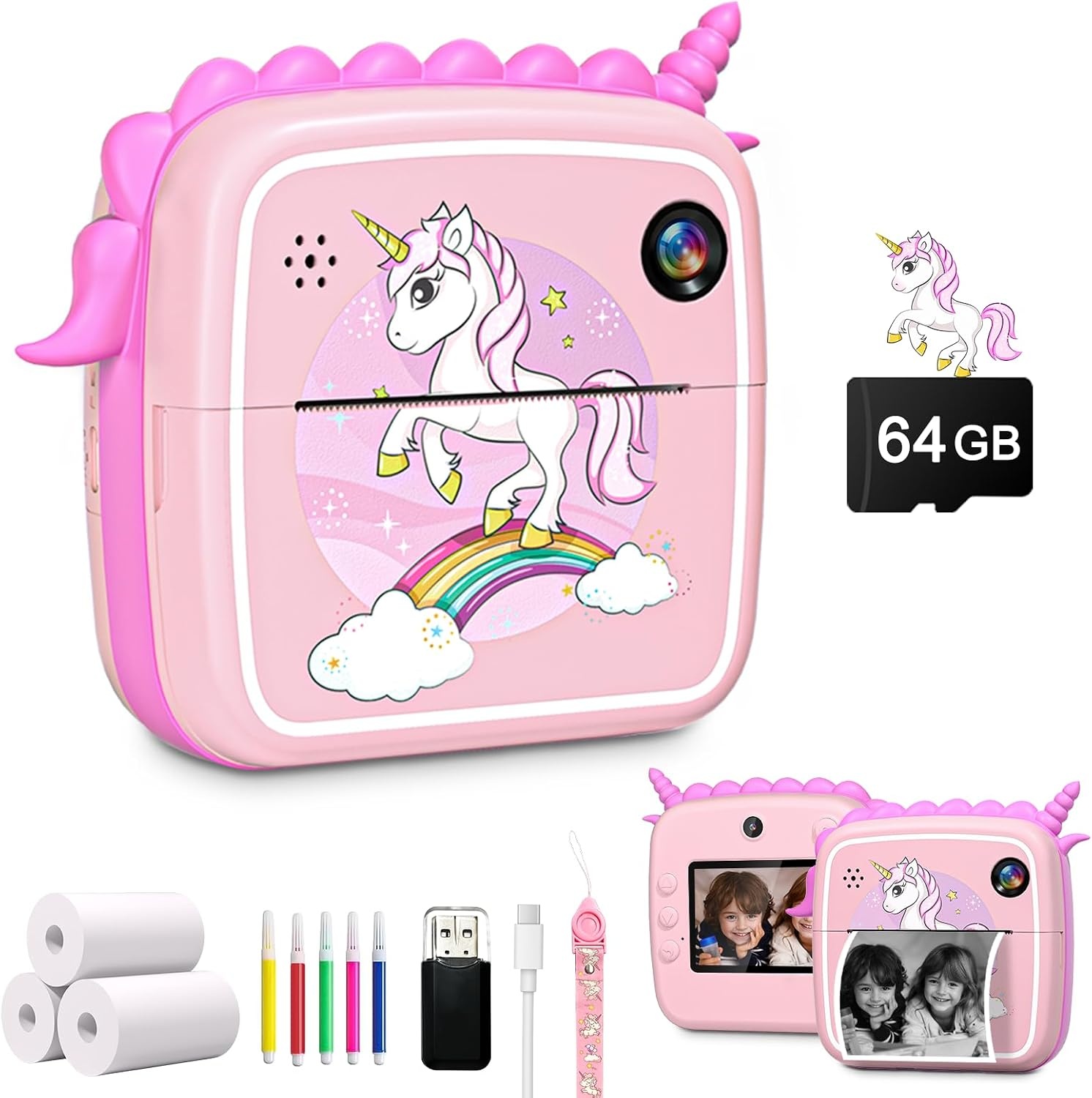 DuoDuoSnap Roze Kinder Camera met Directe Print en 64GB Geheugen